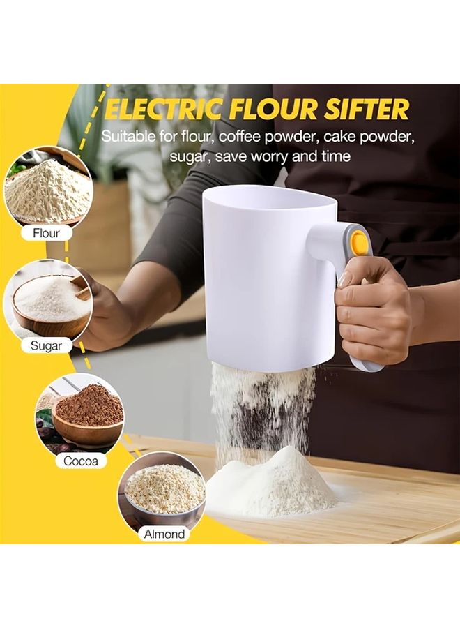 Electric Flour Sifter With Dough Scraper White 4 Cup Battery Operated Handheld - Image 2